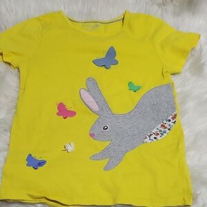 Mini Boden Girls 11-12 Bright Yellow Tee with Bunny and Butterflies